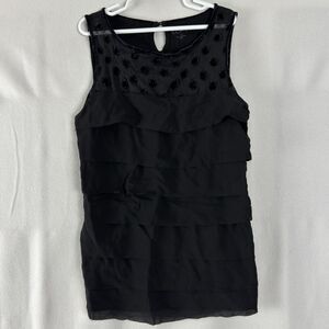 Ann Taylor Loft Petites Sz XXSP Keyhole Sleeveless Frill Top Black Button Blouse